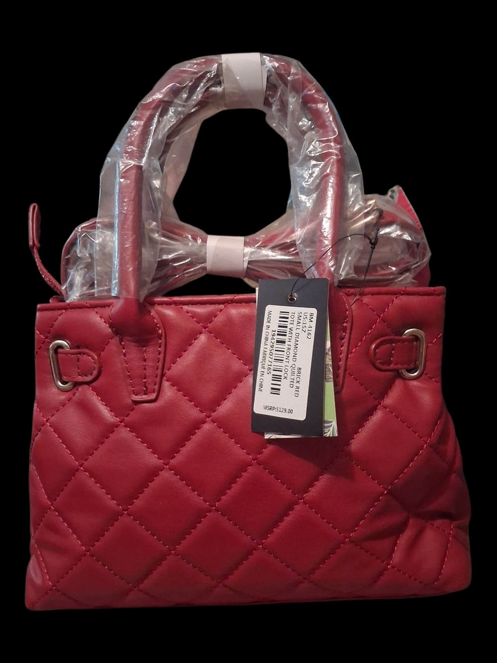 Badgley Mischka Red Quilted Top-Handle Satchel with Gold Hardware - Picture 4 of 7